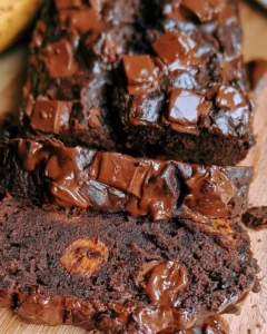 Double chocolate banana bread loaf with chocolate chips on top